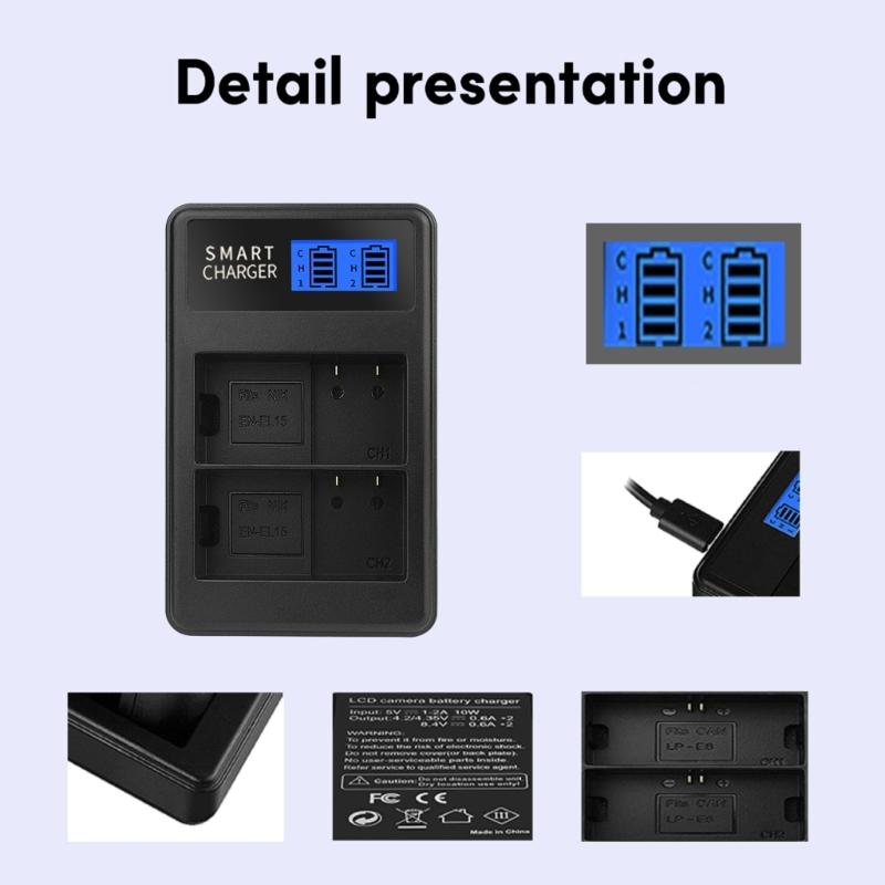 EN-EL15 LCD Double USB Charger for D500 D600 D610 D600E D7000 D7100 D7200 D800E Camera Charging Dock Accessories