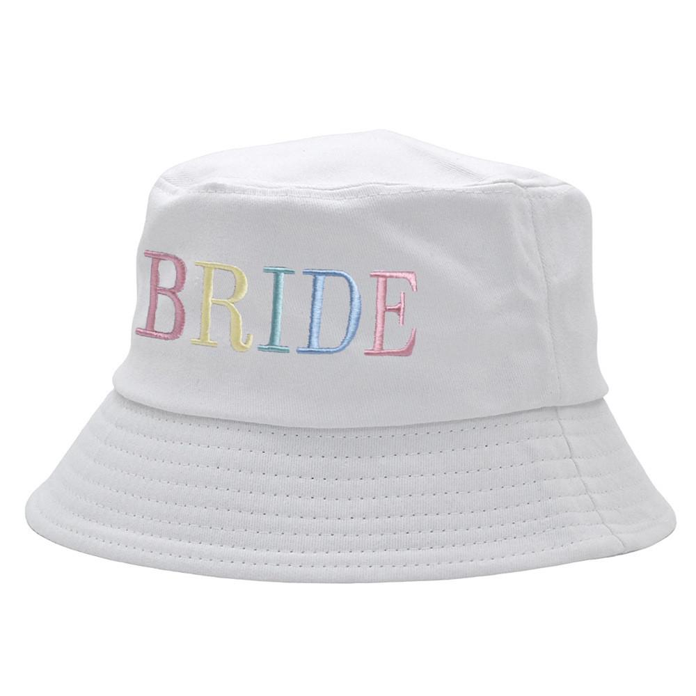Bride Embroidered Fisherman Hat For Summer Sun Protection With Wide Brim