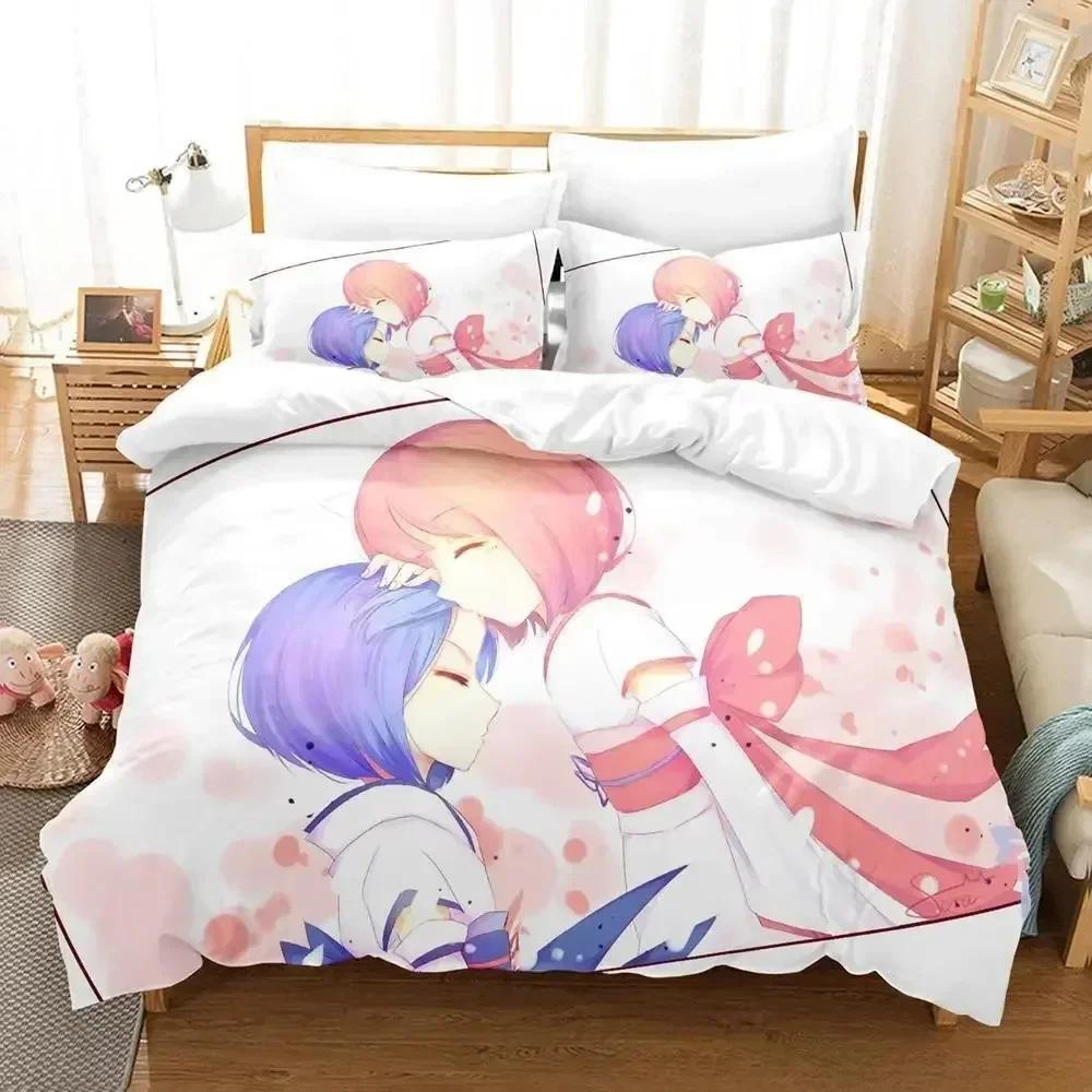 New Re Zero Rem Ram Bedding Set Cartoon Anime Three-piece Set Adult Kid Bedroom Duvet Cover Sets 3D Kawaii Girl Home Textile