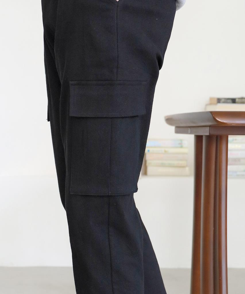 Jikeulib Brushed Fleece-Lined String Elastic Cargo Pocket Spandex Cotton Pants