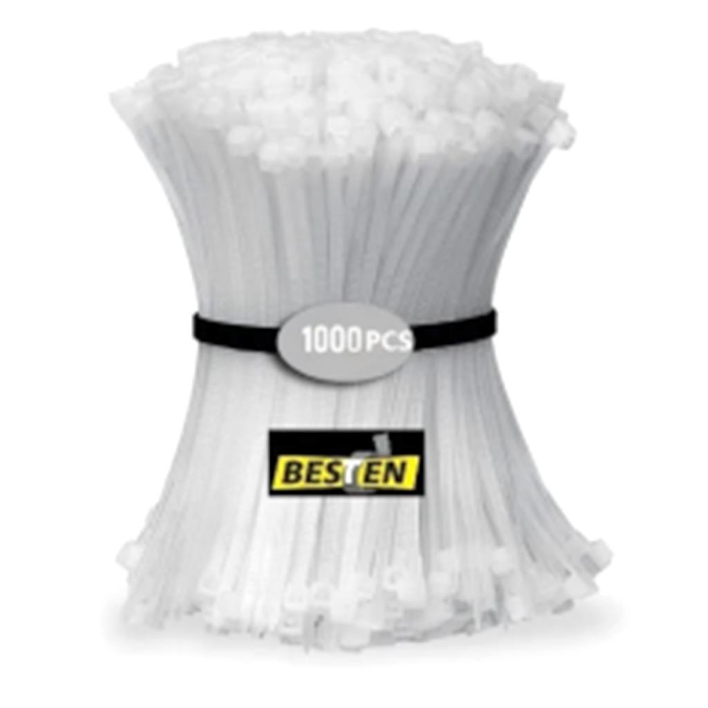 1000Pcs Cable Ties Pa66 Nylon Self Lock Strong Locking Force Heavy Duty Cable Ties White