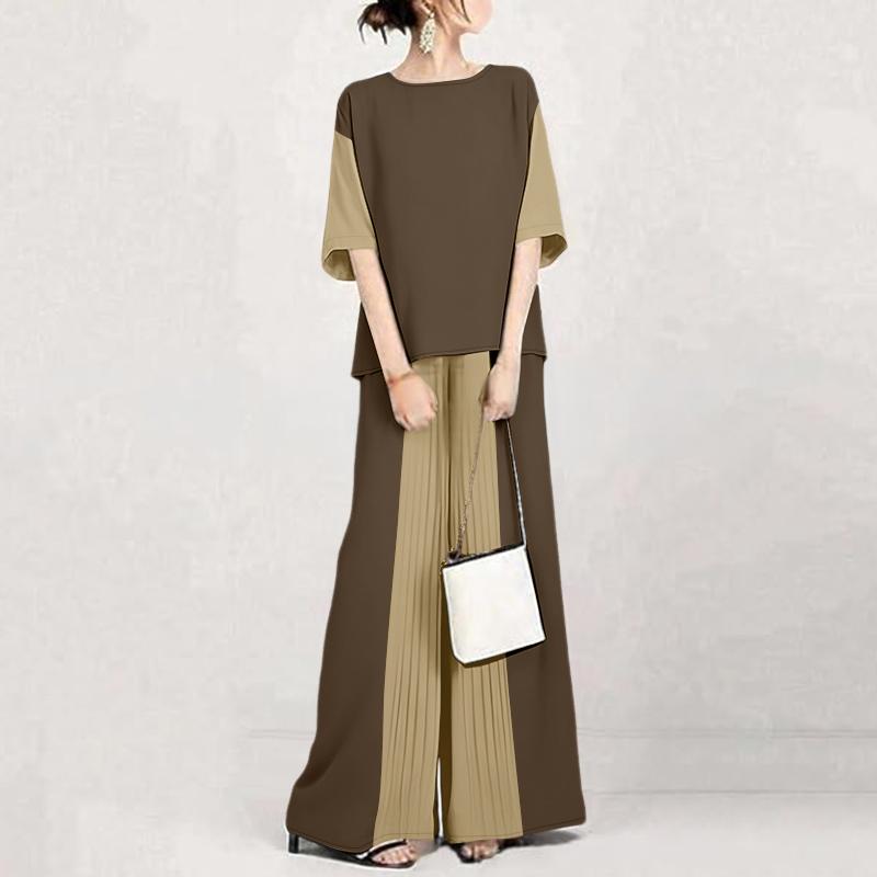 ZANZEA Women Half Sleeve Blouse and Loose Wide Leg Pants Casual Two Piece Suit Sets