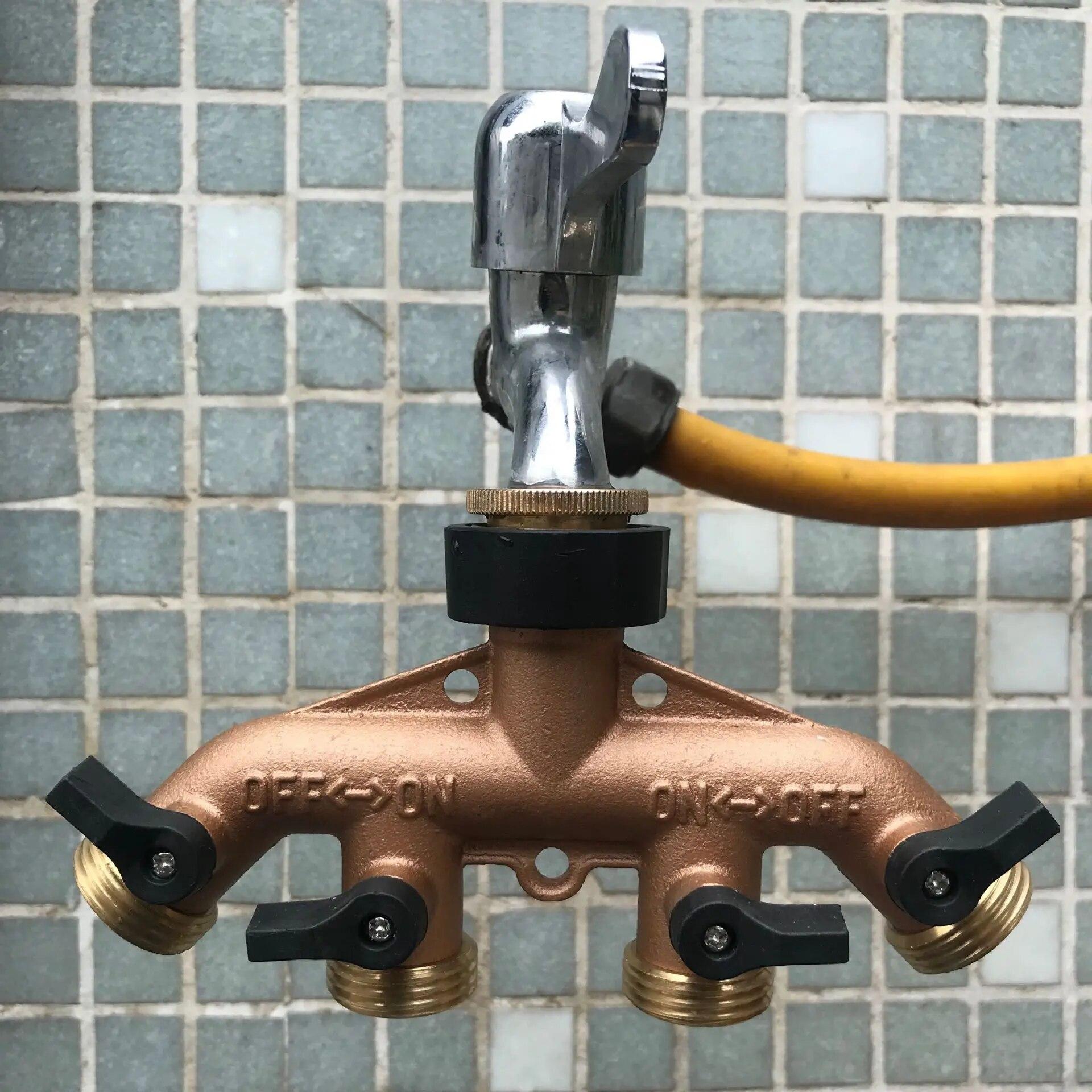 

4 Way Brass Garden Hose Splitter Y-Type Watering Tap Connector Distributor For Outdoor Tap and Faucet Garden 6.4inch