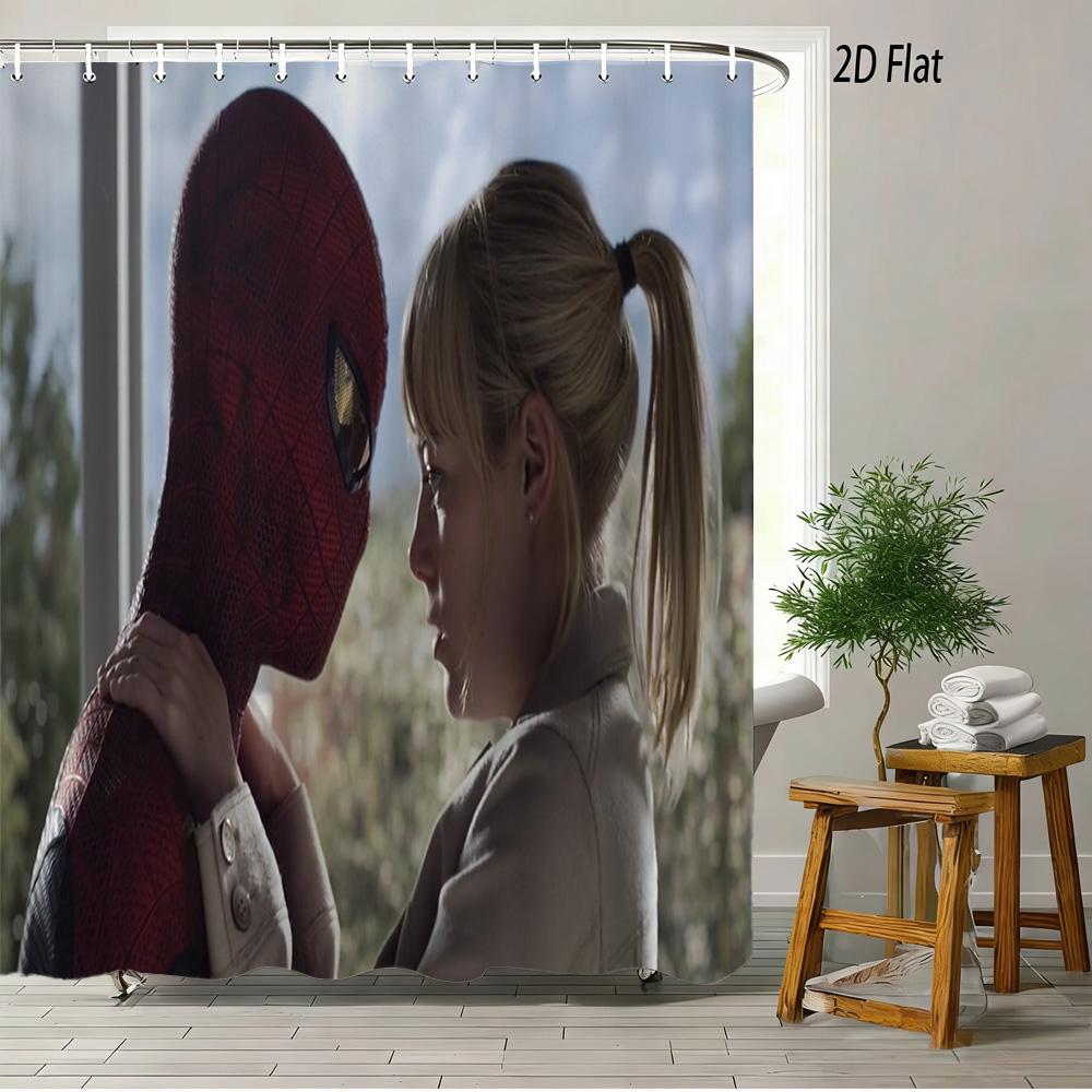 Spider-Man Black Red Gold Suit Waterproof Shower Curtain For Superhero Bathroom Decor