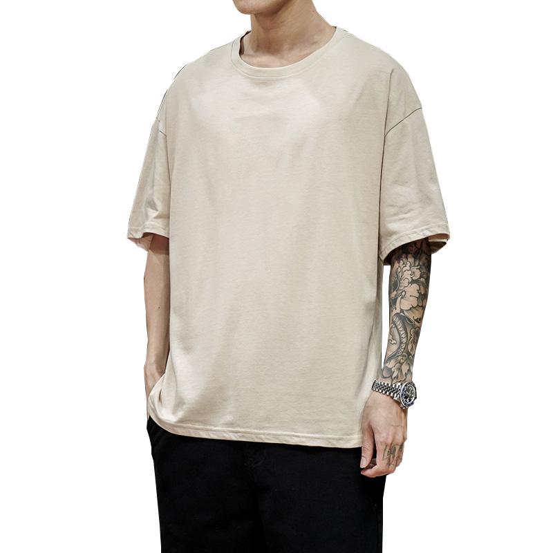 New Summer Men's T Shirt Fashion Solid T Shirt Mens Oversized Hip Hop Short Sleeve Casual Cotton Mens Streetwear Top Tees