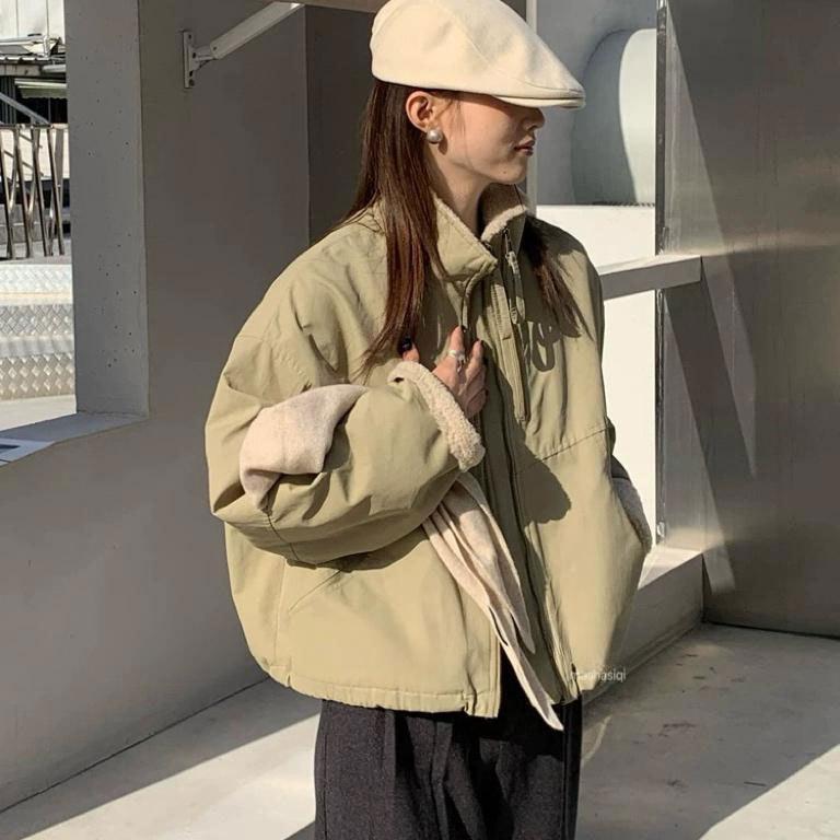 

Lamb wool short pie overcome women s 2025 winter new casual loose small jacket cotton jacket warm L хакі