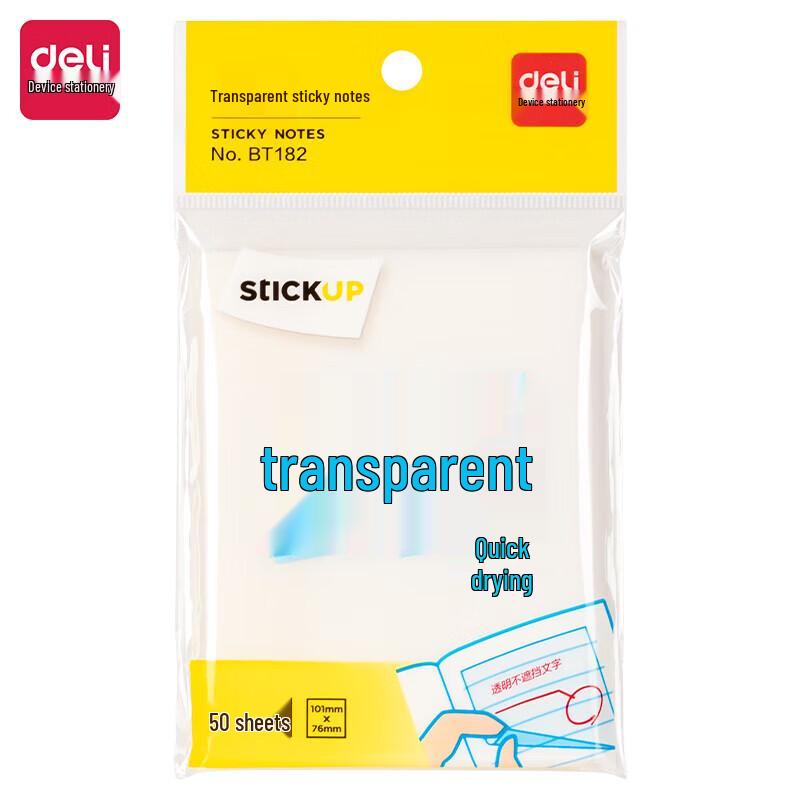 Deli Transparent Repositionable Sticky Notes