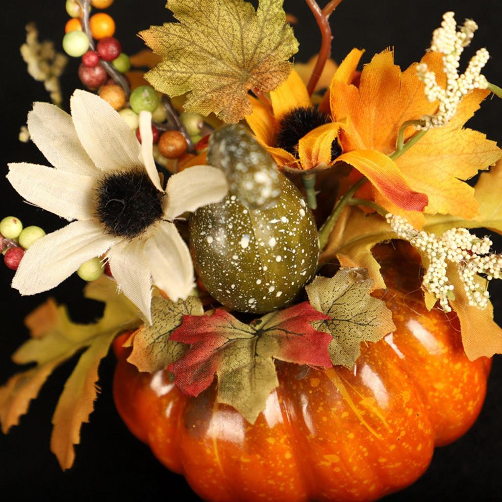 Artificial Pumpkin with Flowers Fall Wreaths Photography Props Floral Arrangement Ornament for Home
