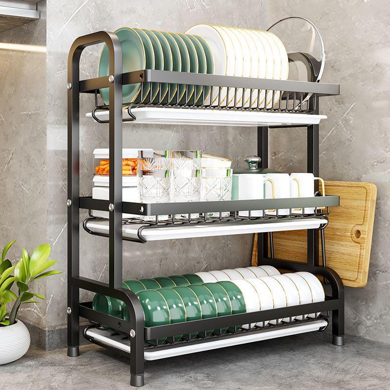 Multifunctional Kitchen Dish Rack: Countertop Draining Rack with Chopstick and Knife Holder for Dish Cabinets