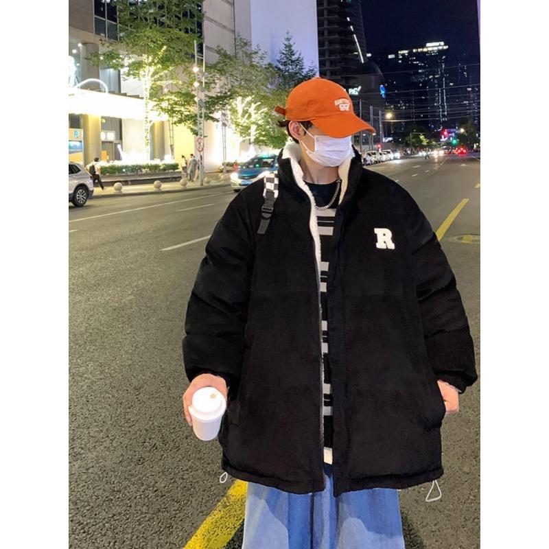 Winter Men Long Sleeved Warm New Cotton Jacket with Plush and Thickened Lamb Wool Cotton Jacket Winter Men Jacket