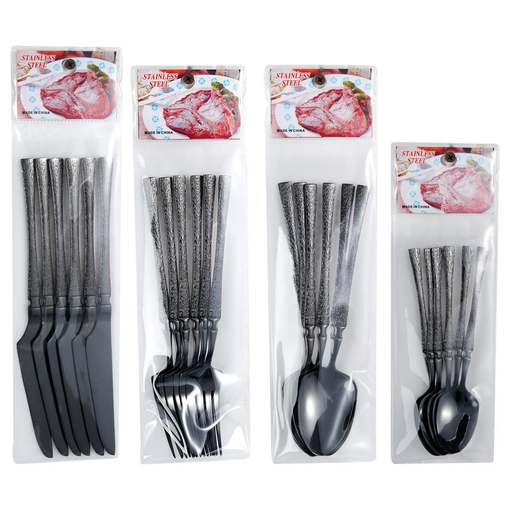 New PVC Bag 6 PCs Stainless Steel Small Waist Hammer Pattern Knife, Fork and Spoon Suit Supermarket Western Tableware