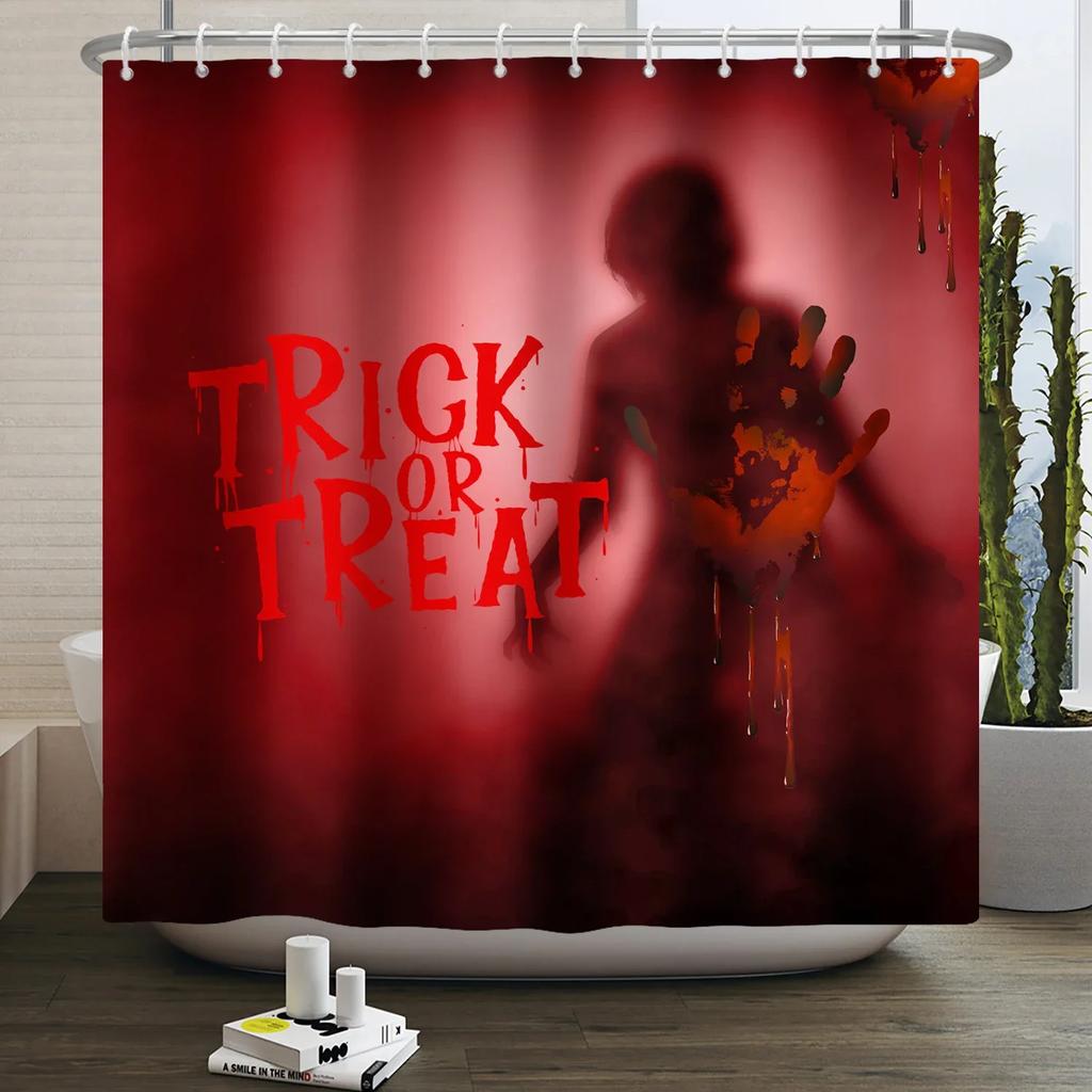 Halloween Shower Curtain Horror Night Bloody Hands Spooky Zombie Skull Scary Halloween Waterproof Bath Bathroom Shower Curtain