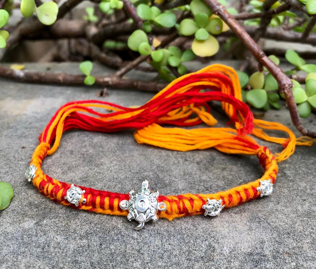 925 Sterling Silver MAULI KALAWA Rakhi Bracelet 1 Pc, Turtle Hindu Religious Charms for Pooja, God's Worship, Weddings, Ceremonies #4