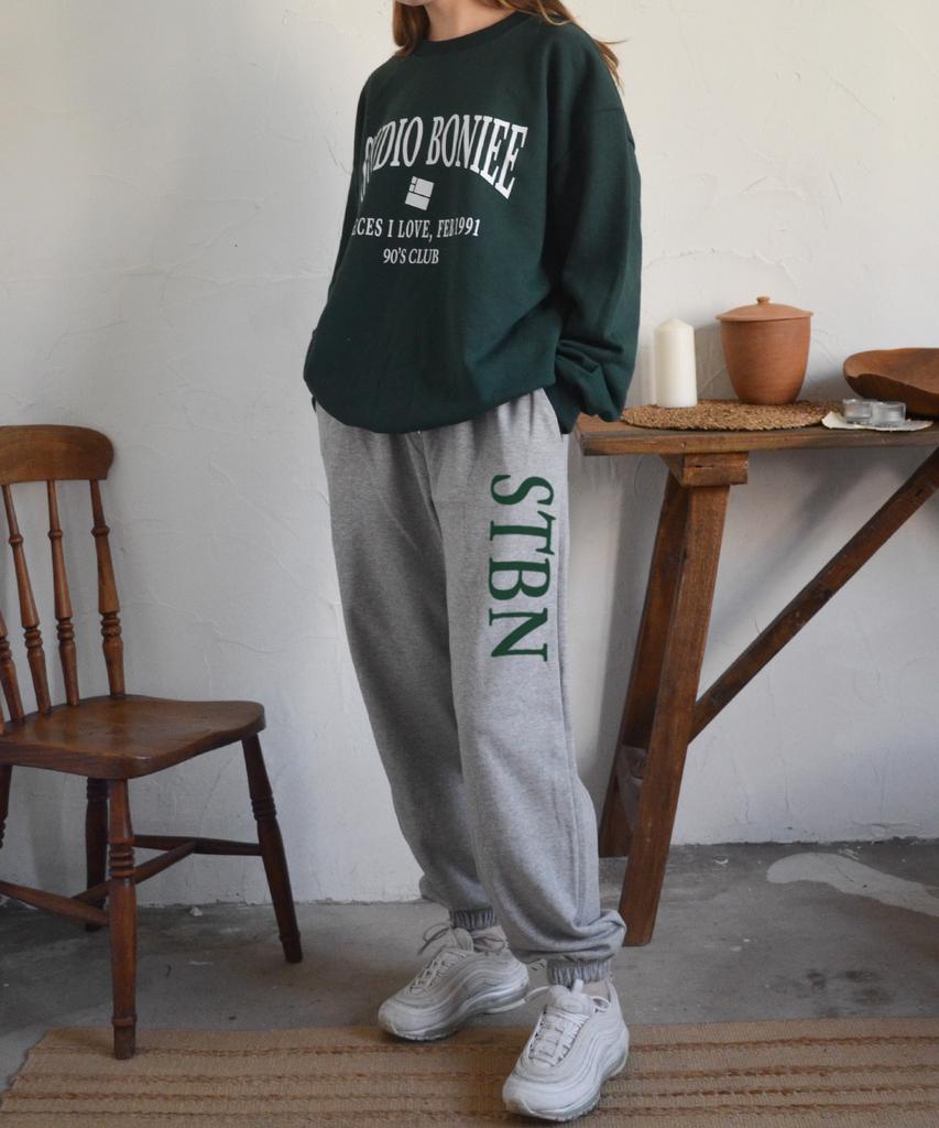 BONIEE [Fleece Lined Selection] Big Typo Jogger Elastic Waist Pants Gray