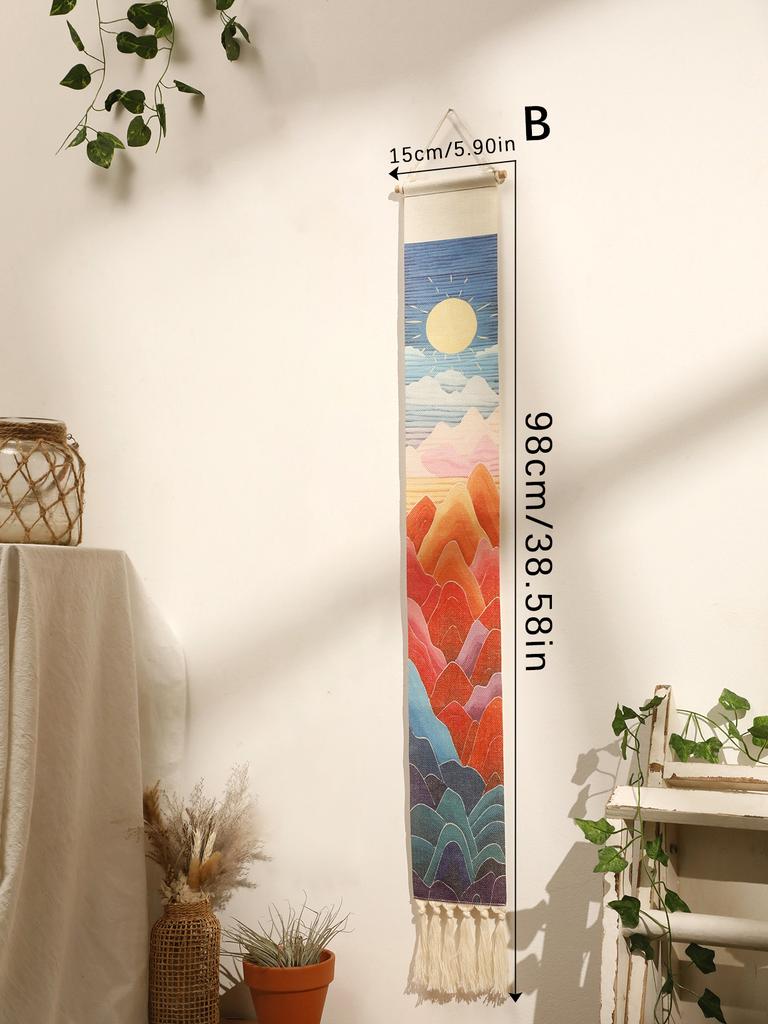 Macrame Tapestry Sunset Sunrise Handmade Wall Tapestries Boho Art Home Decoration Wall Hanging for Living Room Bedroom Ornament