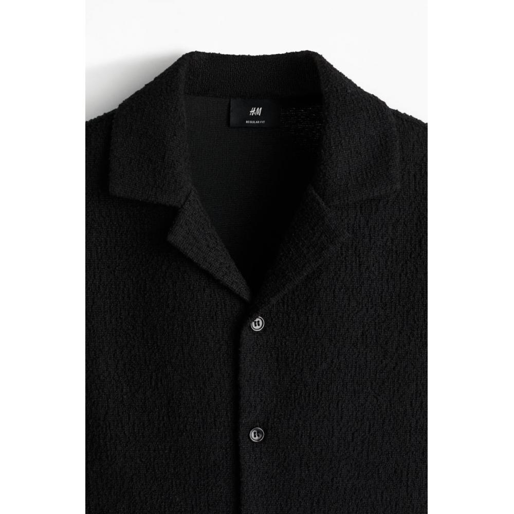 H M Textured caMp sHirt Regular Fit Black