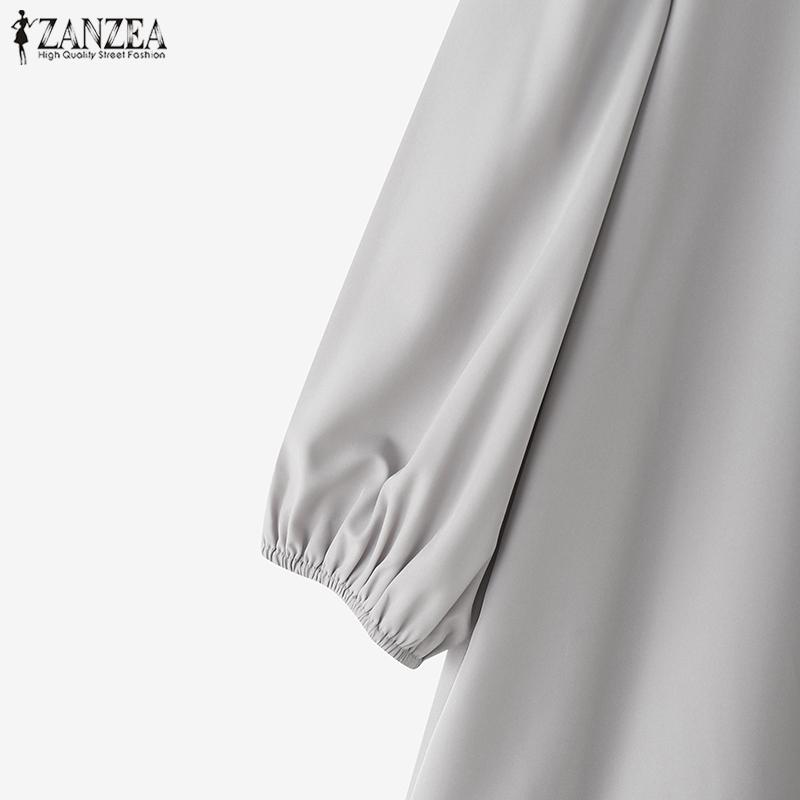 ZANZEA Women Casual Round Neck Solid Color Long Sleeve Blouse