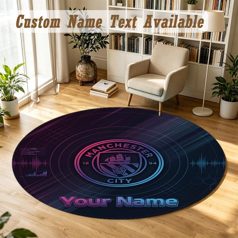 Round Rug Custom NameManchester City Pattern Non Slip Carpet Home Floor Decor