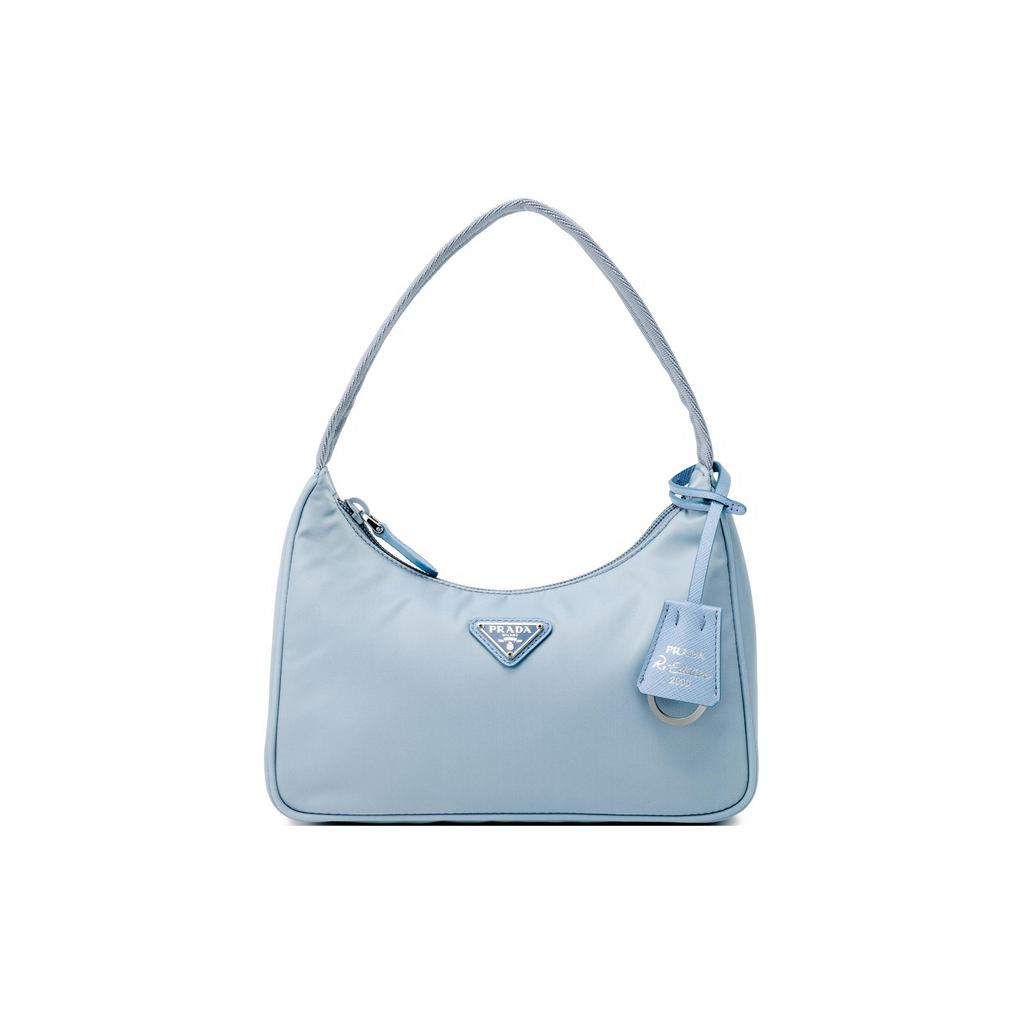 Prada Classic Silver Buckle Triangle Logo Nylon Hobo Bag Women Bags Gray Blue 1NE515-2DH0-F0637