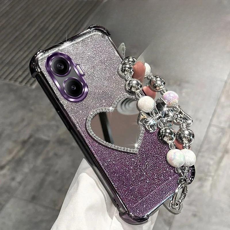 Glitter Shockproof Plating Flower Mirror Bracelet Case for Xiaomi POCO X7 X6 X5 X3 NFC Redmi Turbo 4 3 Pro A5 A3 Silicone Cover