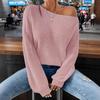 Off Shoulder Pink Knit Sweater Women's Long Sleeve Loose Casual Pullover Top