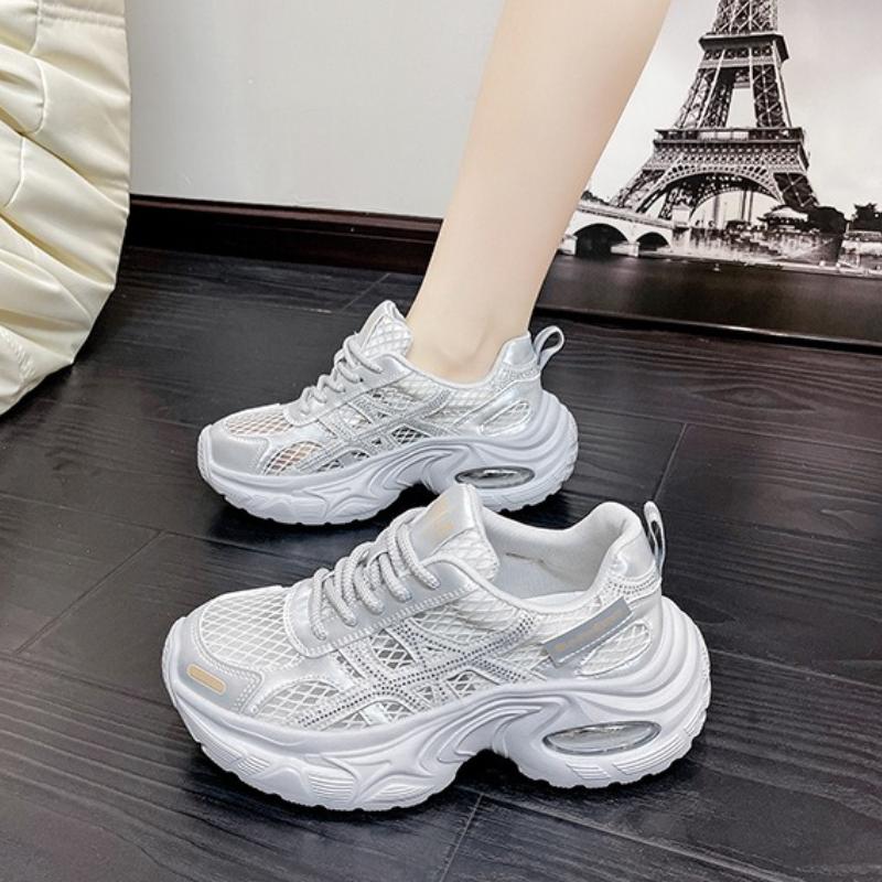 Women'S  Spring New Breathable Hollow Mesh Platform Sneakers Thick-Soled Heightening Slim All-Match Casual Sports Shoes
