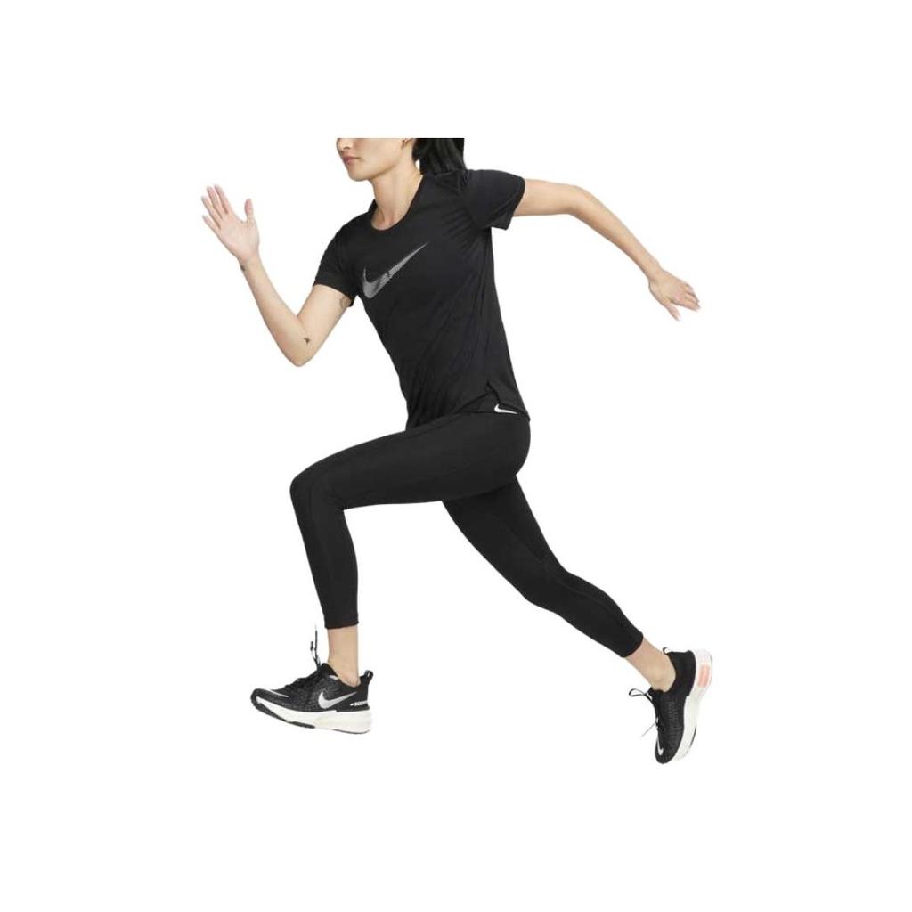 Nike Großer Logo-Print Rundhals Sport Schnelltrocknend Kurzarm T-Shirt Damen Tops Schwarz FB4697-010