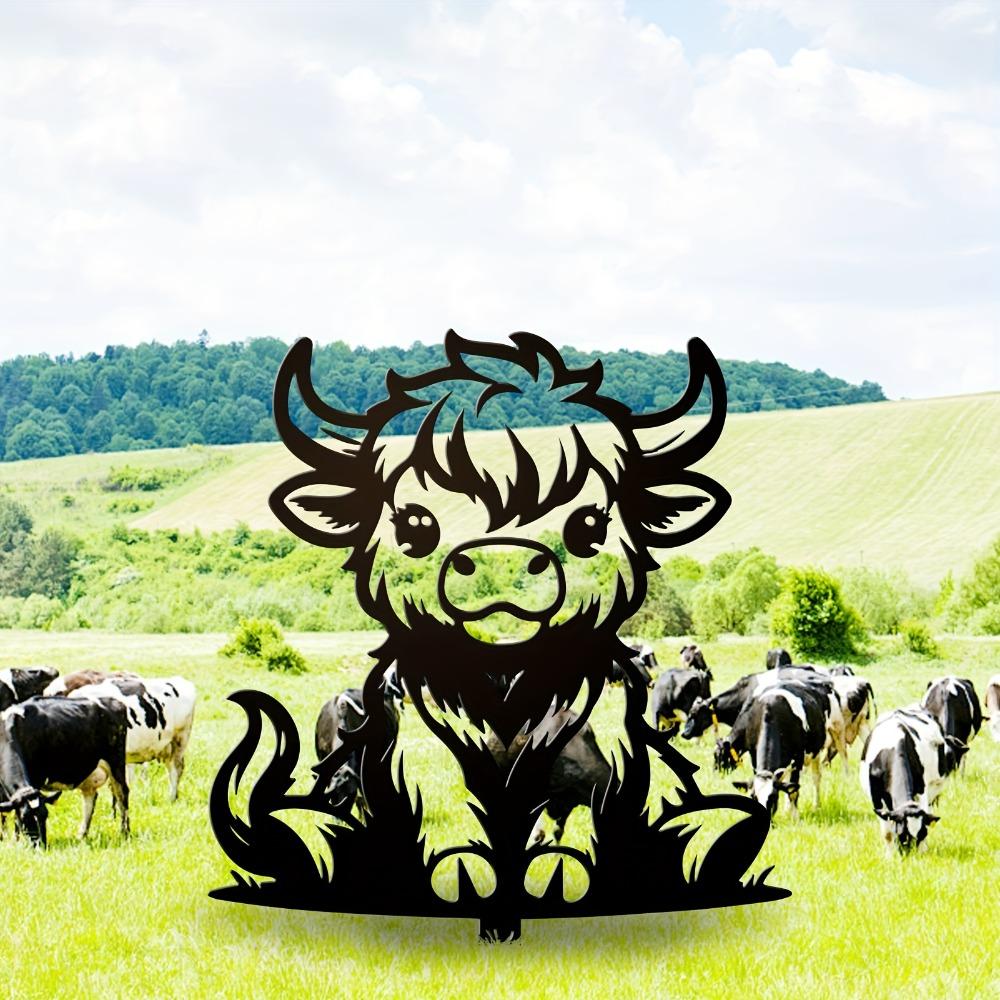 Wrought Iron Highland Cow Garden Stake Metal Art Outdoor Yard Decor Spring Gift