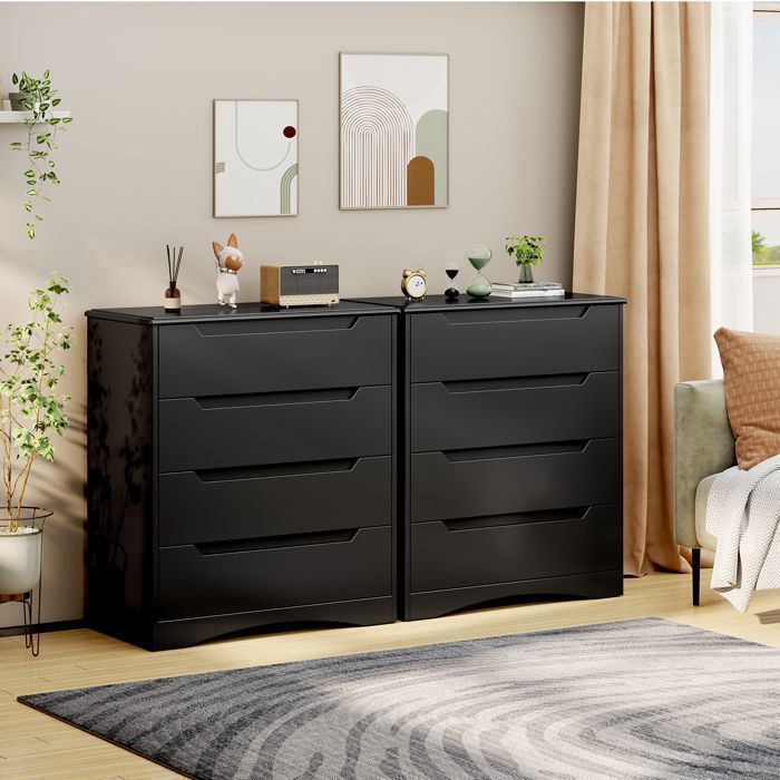 Commode - Bealife - 4 Tiroirs - Commode De Chambre - Noir - 71 X 41 X 82 Cm