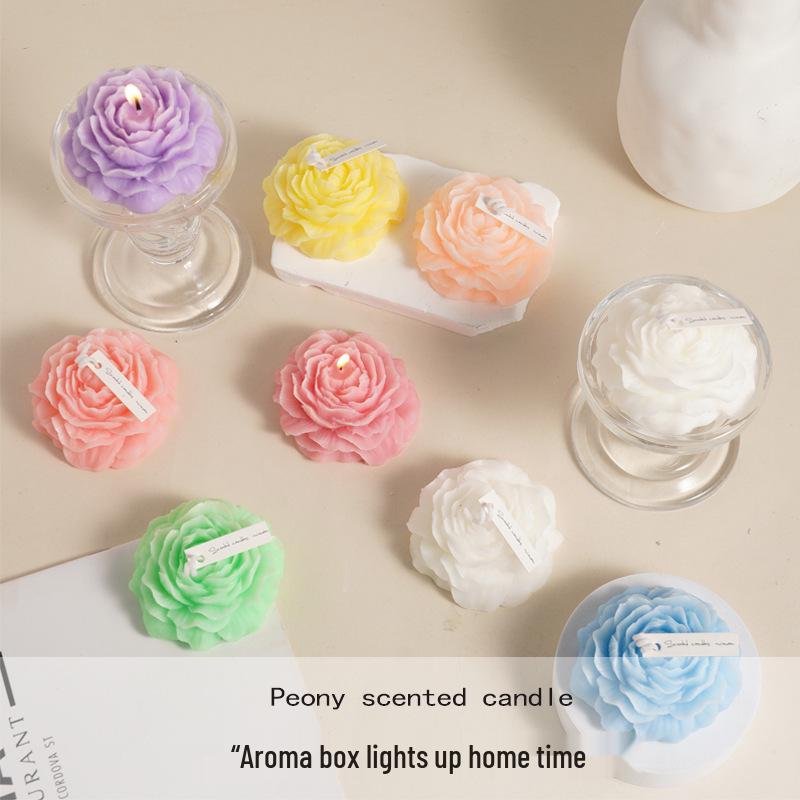 Peony Scented Candle – Handmade Valentine's Day Creative Ornament with Simulated Flower Bouquet