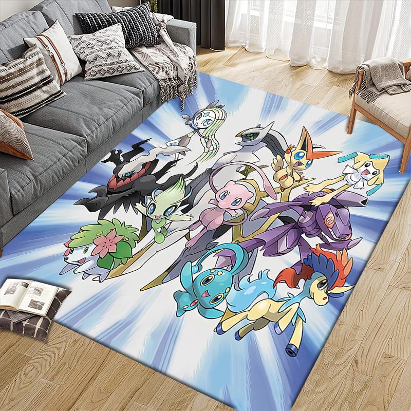 Pokemon Character Illustration Square Area Rug, Non-Slip Floor Mat for Home Office, Perfect Gift for Pokemon Fans.chl