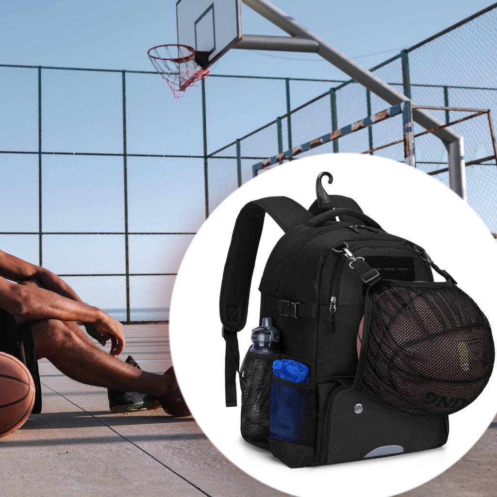 DSLEAF Basketball-Rucksack, Basketball-Rucksack, Studenten-Basketball-Rucksack, Ballaufbewahrung, Fußball-Rucksack für Jungen (Schwarz)