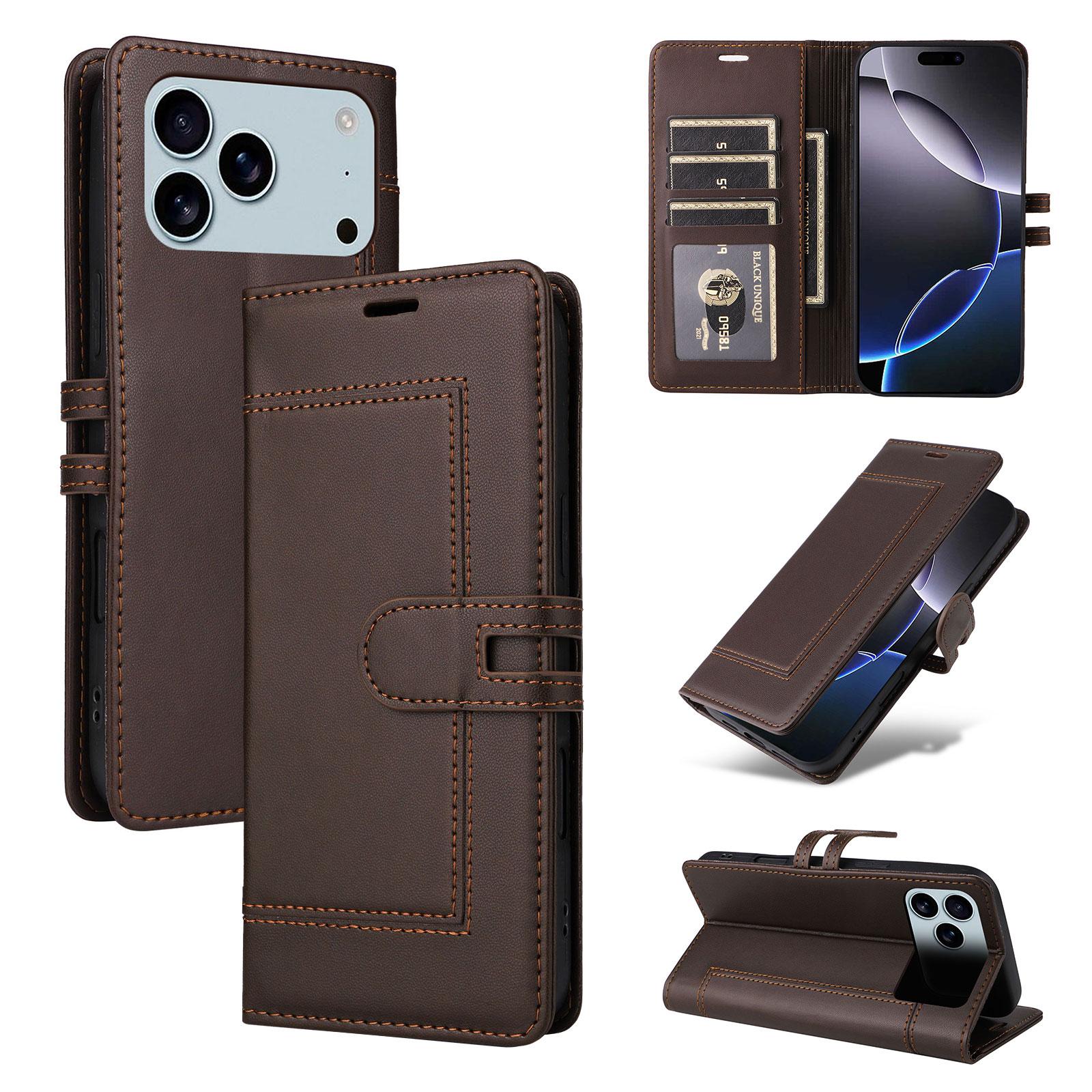 Роскошный Магнитный Кожаный Чехол-Книжка для iPhone 17 Pro Max 16 Plus 15 14 13 12 11 с Отделением для Карт, Ударопрочный, с Подставкой iPhone 15 Pro Max коричневый