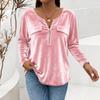 Women's Vintage V-Neck Zipper Front Long Sleeve Pullover Color