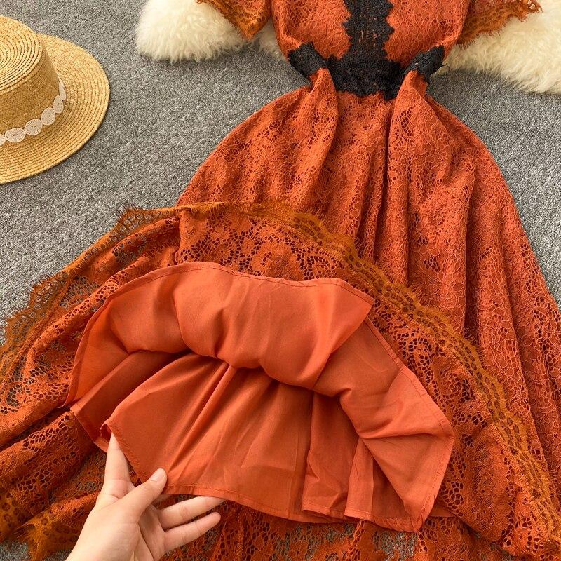 RUGOD 2025 Léto Nový Design Smysl pro Prémiovost Smysl pro Menšinu Francouzské Retro Duté Krajkové Výšivky Šaty Princeznovské Vílí Šaty
