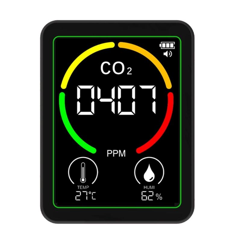 Small Air Quality Monitor CO2 TVOC Detection Rechargeable Battery Color Display Alarm System for Indoor Environment