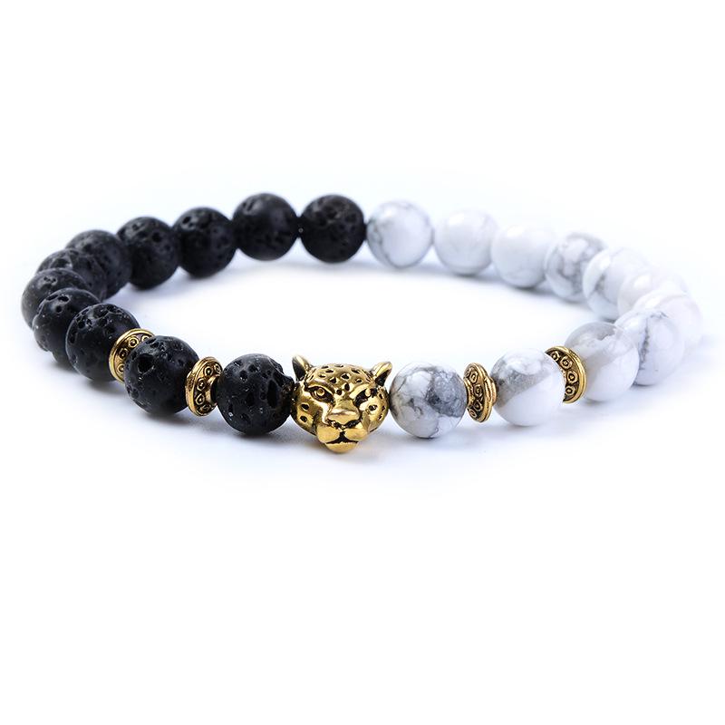 Viennimel Volcanic Rock  White Turquoise Beaded Leopard Bracelet