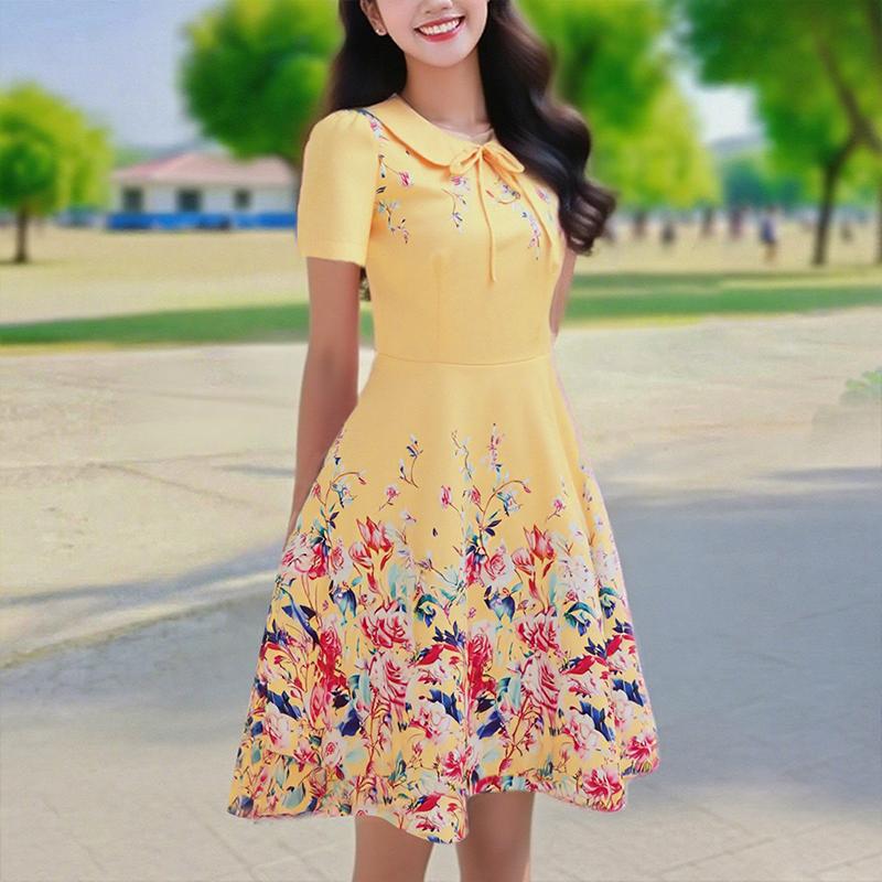 

ZANZEA Женское летнее повседневное платье с принтом и кукольным воротником и короткими рукавами 5XL жёлтый