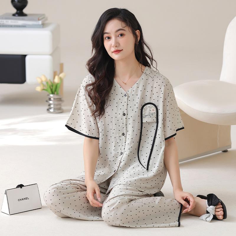 Pajamas Women's 1011 New Summer Thin Short-sleeved Tencel Court Style Large Size Can Be Worn Outside Loungewear Suit