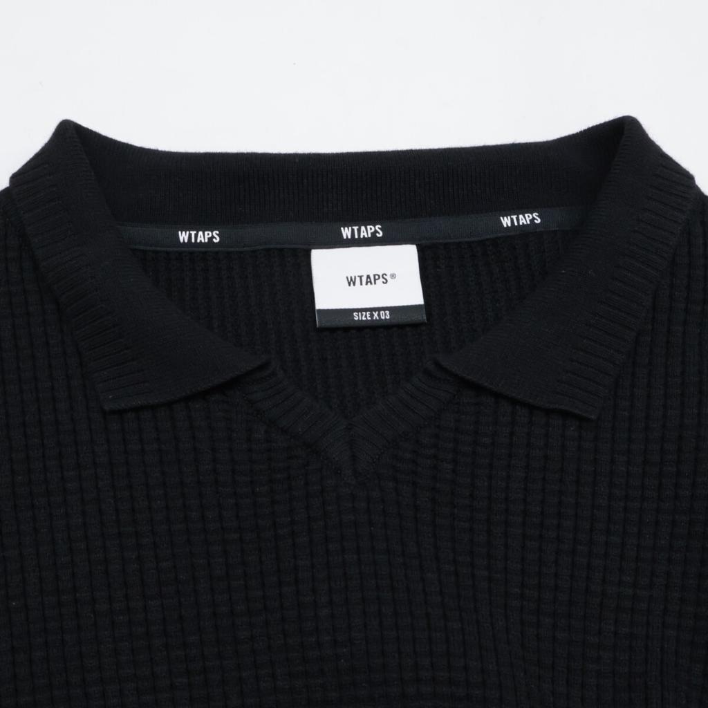 WTAPS 2013 Black Waffle Knit Short Sleeve Polo Shirt Tops X03 blackUsed