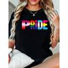 Plus Size T-Shirt with Letter Pattern, Black Short-Sleeve Round Neck Printed Tee - Machine Washable, Suitable for Spring, Summer, and Autumn,