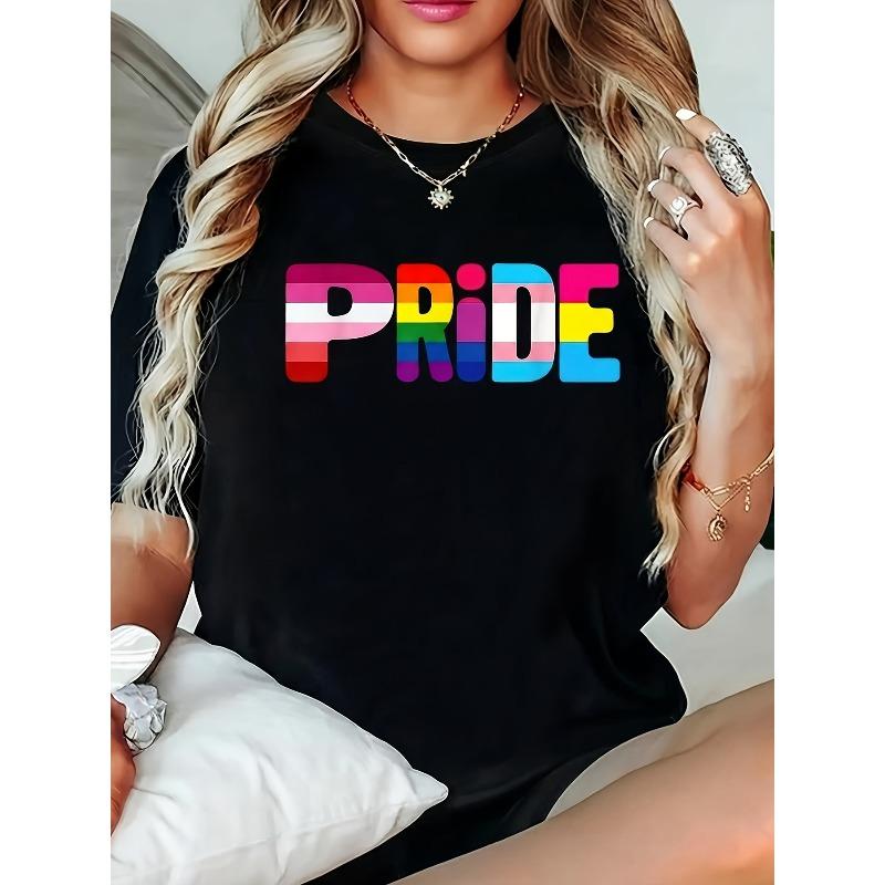 

Plus Size T-Shirt with Letter Pattern, Black Short-Sleeve Round Neck Printed Tee - Machine Washable, Suitable for Spring, Summer, and Autumn, S чёрный