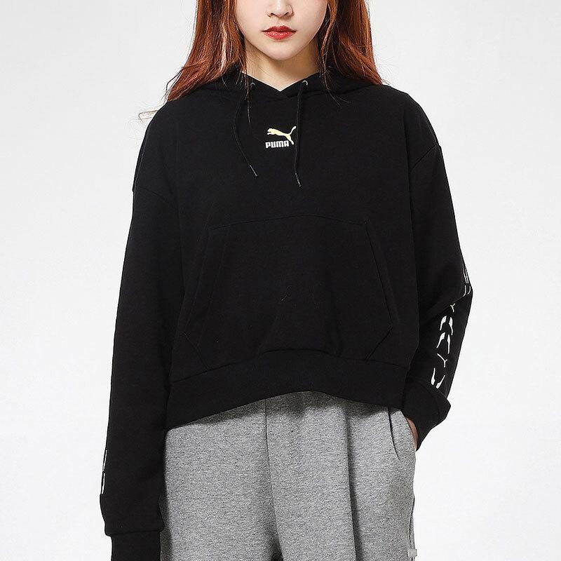 Puma Sport Casual Logo Print Hooded Sweatshirt Women Sweatshirt Black 531244-01