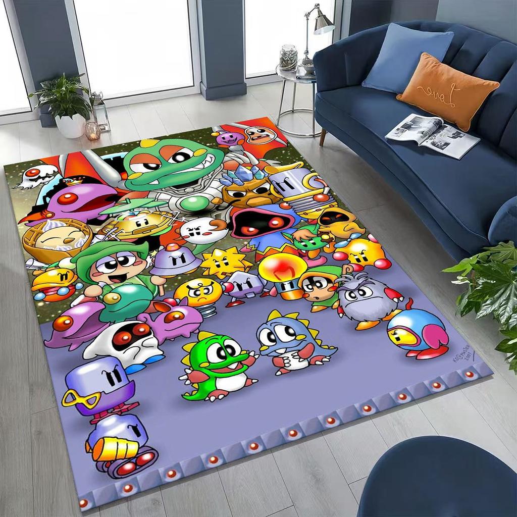 3D Retro Game Bubble Bobble Cartoon Gamer Rug for Bedroom Living Room Sofa Home Doormat Decor, Large Kid Play Non-slip Floor Mat