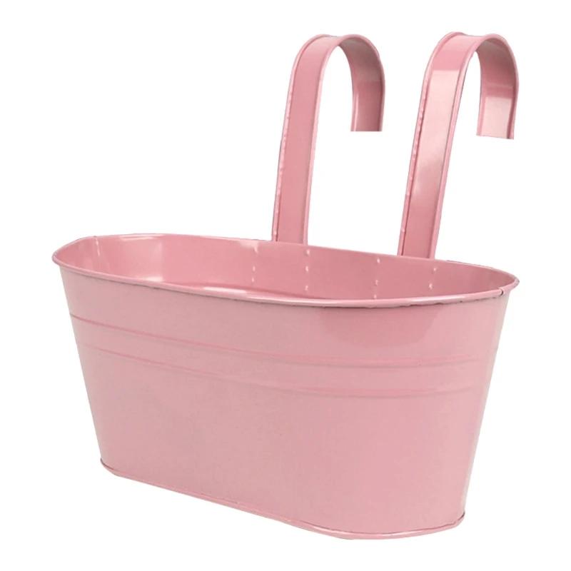 Detachable Double Hook Elliptical Flowerpot Balcony Railing Fence Dual-purpose Hanging Metal Flowerpot Bucket