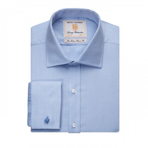 Brook Taverner Langärmliges, formelles Andora-Hemd mit Fischgrätenmuster für Herren