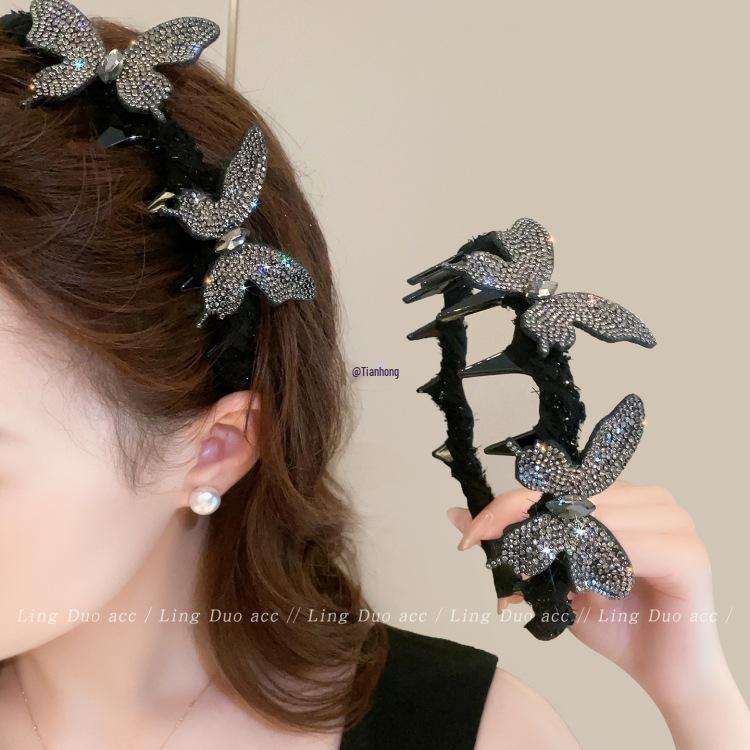 

Elegant Rhinestone Butterfly Tooth Comb Headband for Women - 2025 High Crown Hair Accessory