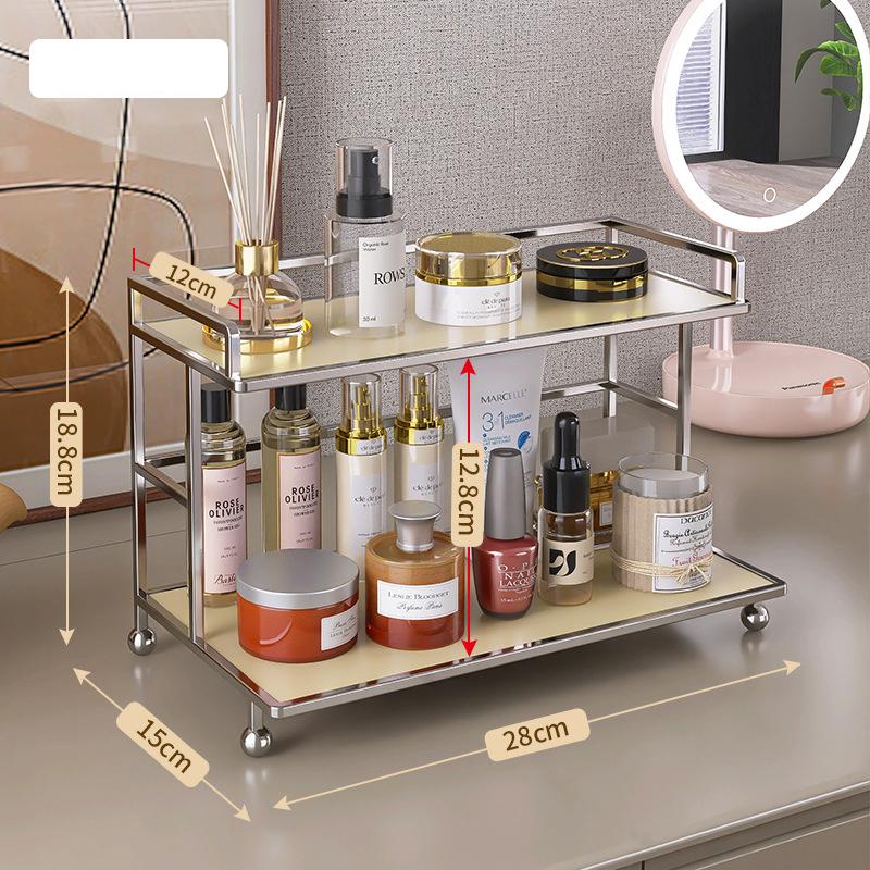 2Layer Acrylic Cosmetic Organizer Bathroom Vanity Storage Shelf Transparent Makeup Display Countertop Shelf Desktop Bathroom Decor Space Saving Decor