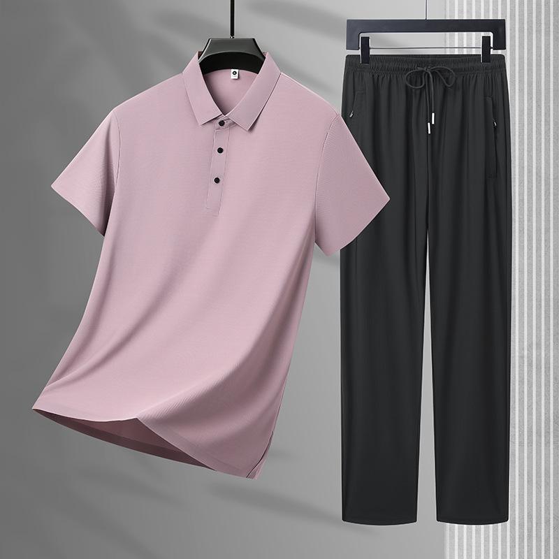 Men's Suit Summer Two-piece Suit for Men, Complete Set of Ice Silk Seamless Sportswear Suit for Men