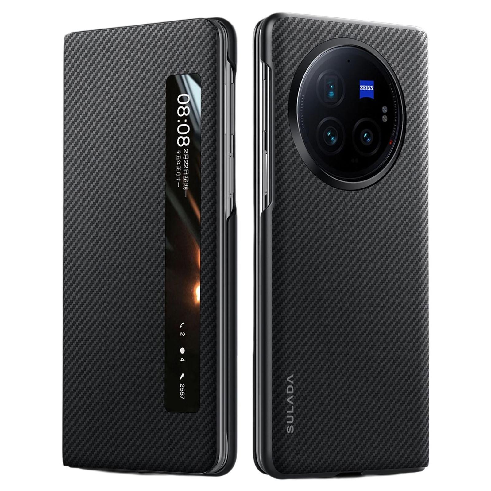 

SULADA Чехол для vivo X Fold3 Pro с окошком для просмотра, кожаная+ПК задняя крышка с функцией пробуждения/засыпания Black